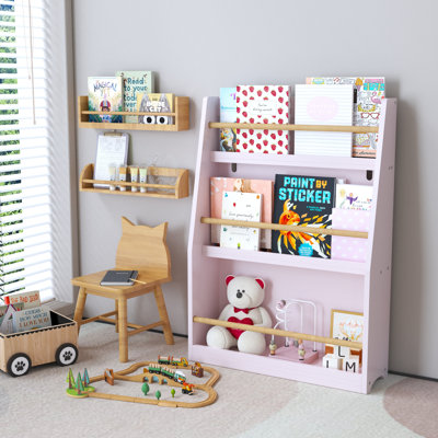 Étagère à livres à 3 niveaux, support à livres pour enfants, aide à garder les chambres, les salles de jeux et les salles de classe organisées (rose)