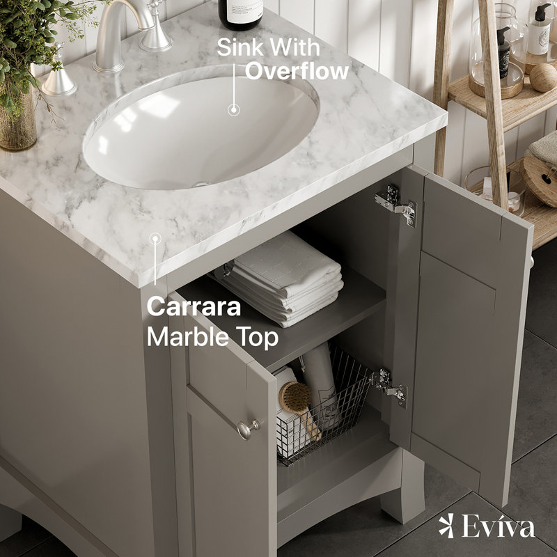 Ensemble de meuble-lavabo simple 24 po avec plateau en marbre de Carrare Clamart