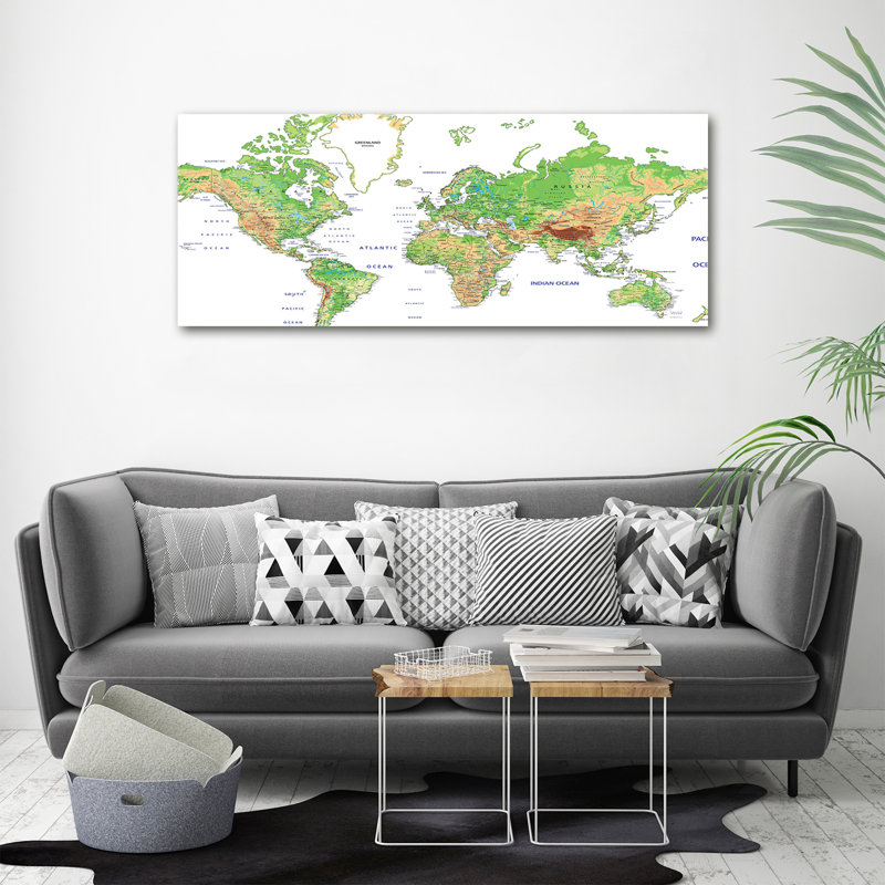 World Map - Wrapped Canvas Print, 50cm H x 125cm W x 2cm D, Green, Wrapped Canvas
