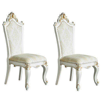 Chaises d'appoint de style caramel et perle antique 2 - Mobilier de salle à manger traditionnel avec dossier et tissu blanc 2 Élégants sièges rembourrés en similicuir pour grand