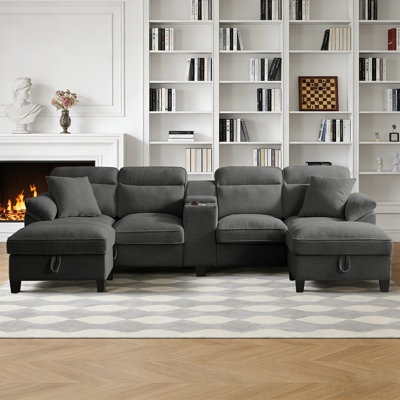 Canapé modulaire en U Corduroy avec repose-pieds avec rangement et port USB - C - Cloud Cloud