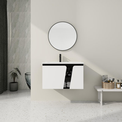 Meuble-lavabo mural moderne avec lavabo en céramique