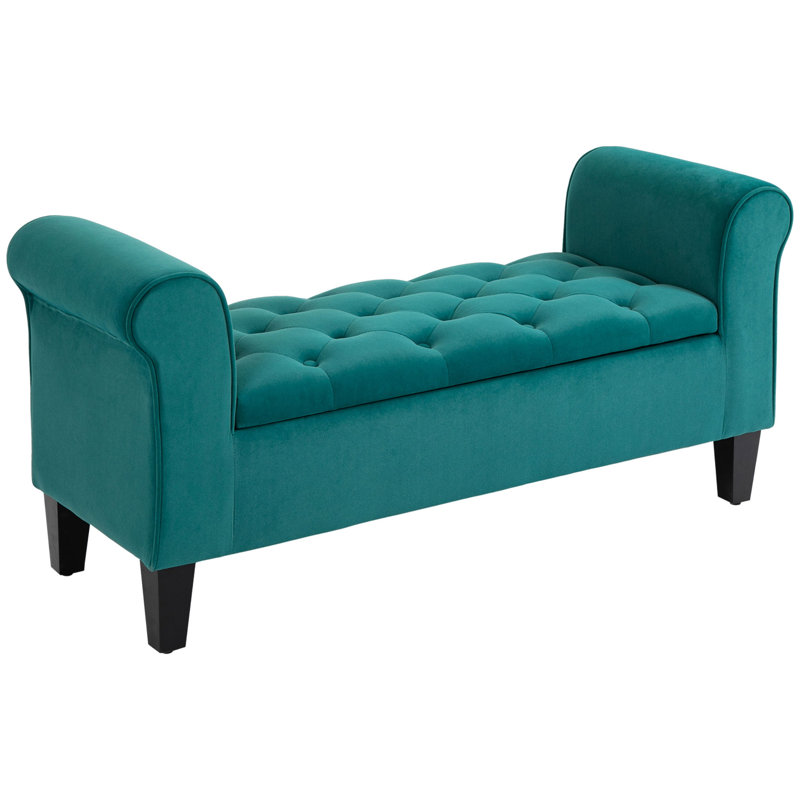 Banc avec repose-pieds capitonné et accoudoirs roulés, Corduroy - Green