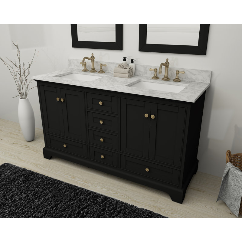 Audrey 60'' W Double Vanity, Gold, White, Carrara White