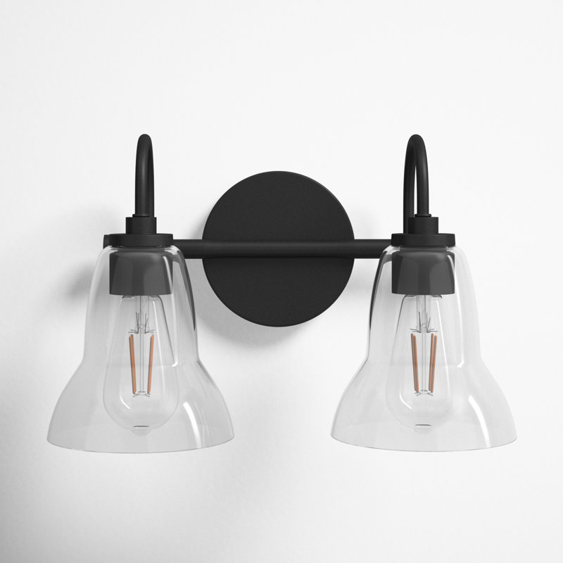 Black Steel Dual Light Vanity with Clear Glass Shades