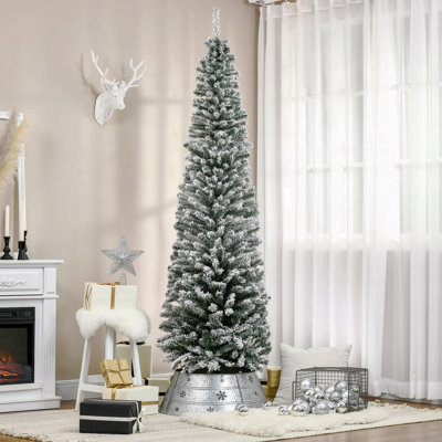 7.5' Unlit Snow-Flocked Slim Artificial Christmas Tree, Realistic Branches, 738 Branch Tips