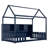 Navy Twin Pine House Bed With LED Shelf Storage-719036529