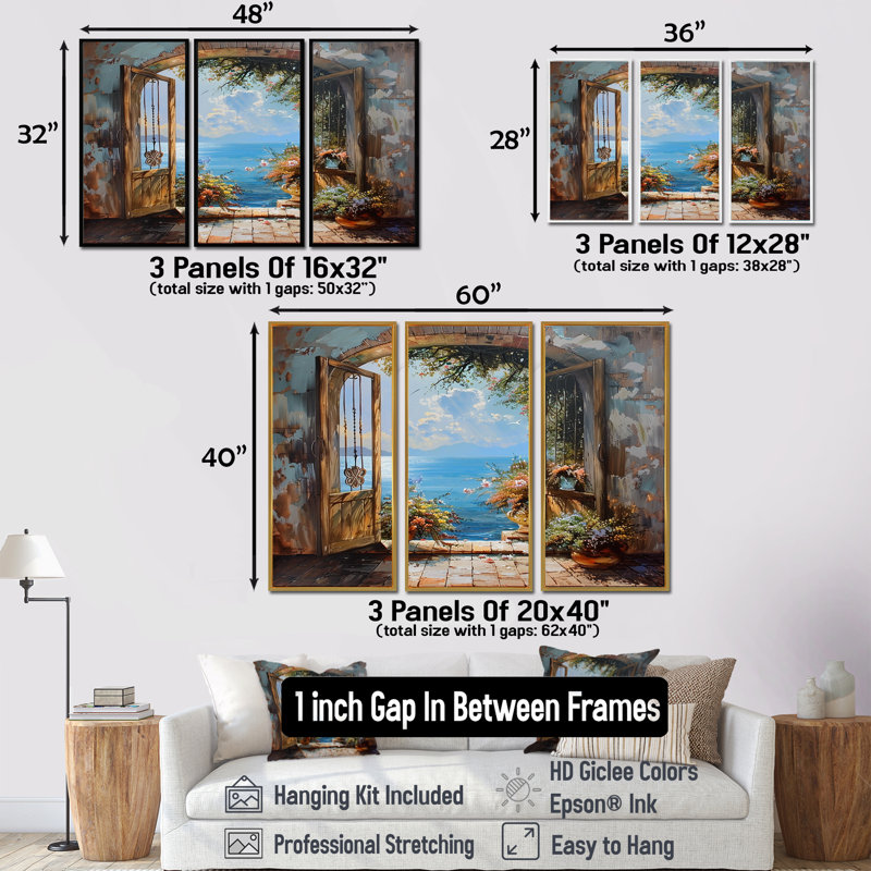 Rosenfeld - Ensemble d'art mural fenêtres côtières, Cadre flottant doré, H 28 po x l 36 po x P 1 po
