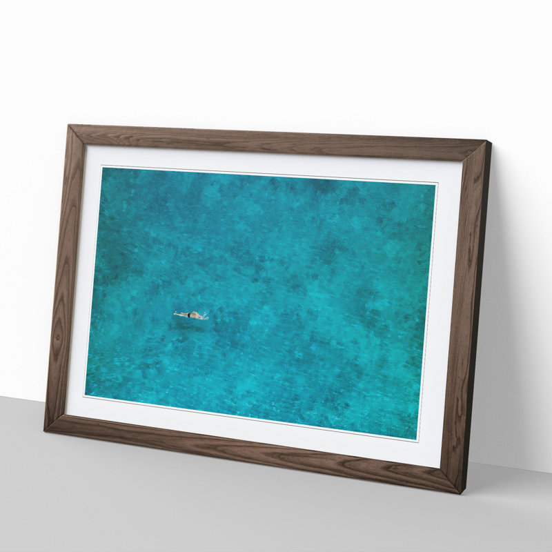 Swimmer in the Sea - Framed Print, 48cm H x 65cm W x 2cm D, Walnut Framed