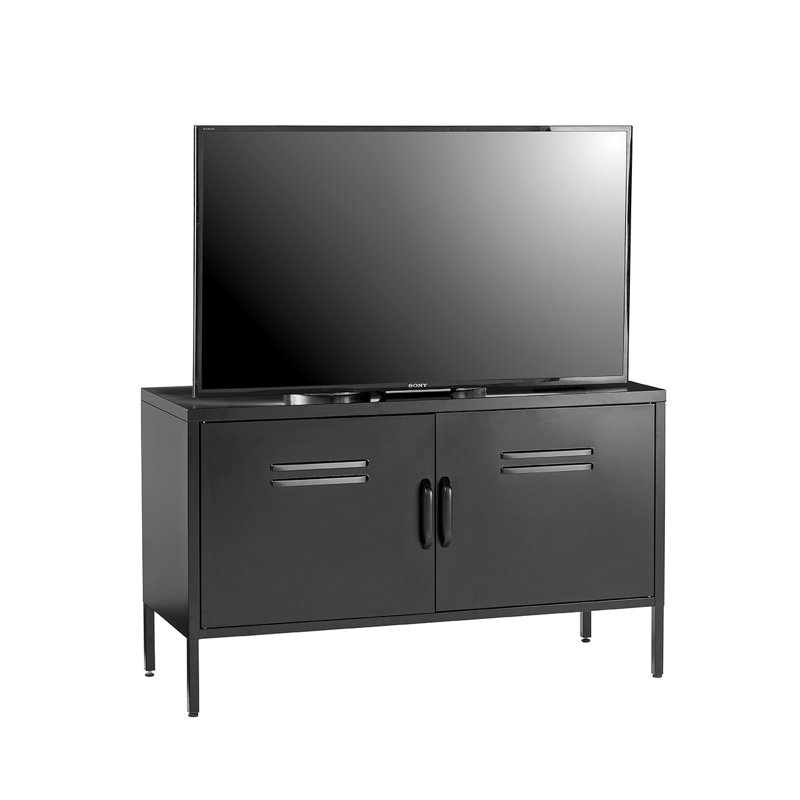 Yacine Accent Steel Chest TV Cabinet, Low Sideboard, Black