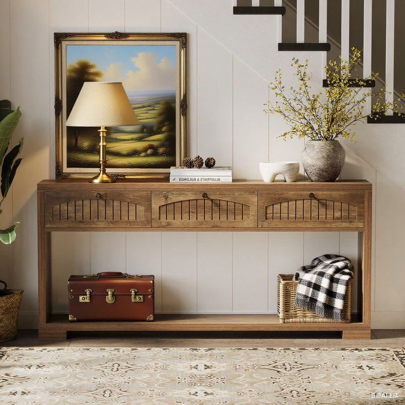 70.8'' Farmhouse Console Table with Drawers and Open Shelf, Rustic Entryway Table for Hallway or Living Room