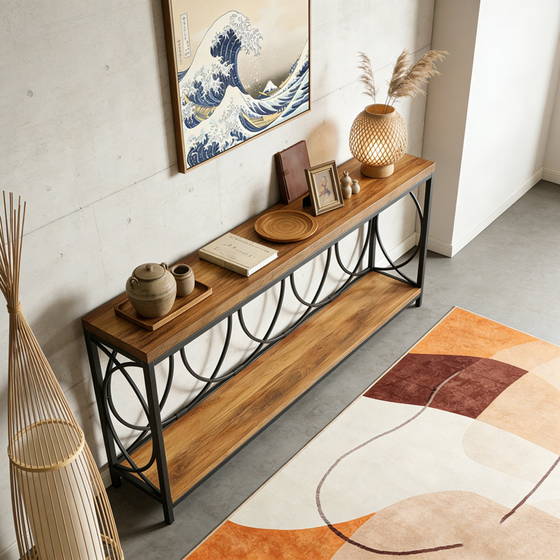 2-Tier Long Console Table Sofa Table Entryway Console with Storage Shelf
