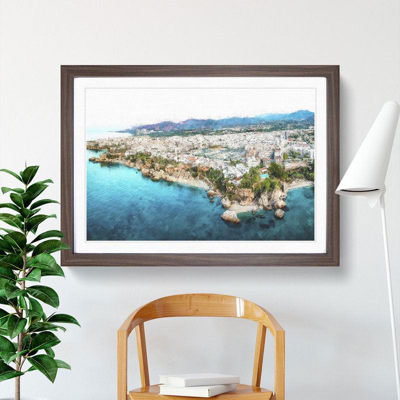 Coastline of Nerja in Spain - Picture Frame Graphic Art on MDF, Walnut Framed, 27cm H x 36cm W x 2cm D