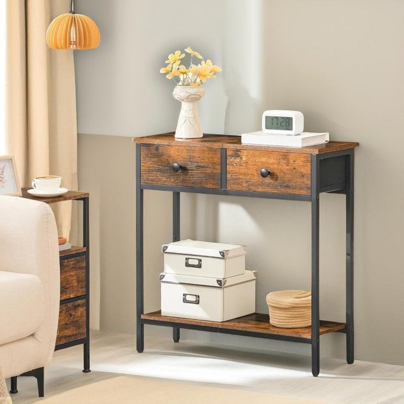 Aniaya 75cm Industrial 2 Tier Console Table With 2 Drawers