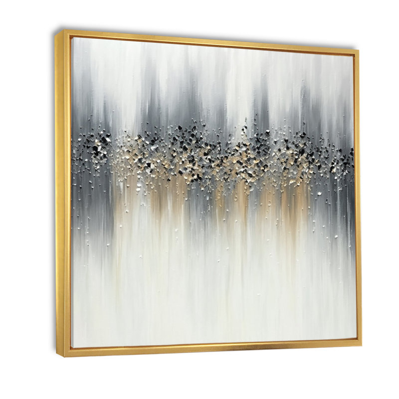 Gentle Gray Serenity - Abstract Painting Wall Decor, Gold Floater Framed, 24" H x 24" W