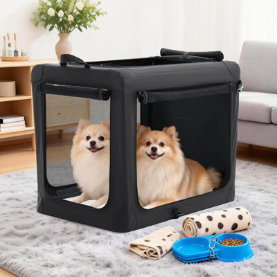 Cage pour chien pliable 4 tailles à 3 portes - Chenil Oxford imperméable et respirant pour chiens jusqu'à 50 lb, gris