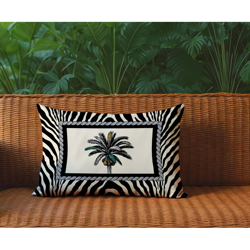 Oreiller rectangulaire réversible intérieur / extérieur Bleno Palm, Rectangle H 18 po x l 25 po, Noir