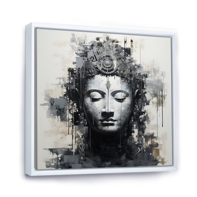 Statue du Saint Bouddhisme III sur toile, Cadre flottant blanc, H 24 po x l 24 po x P 1 po