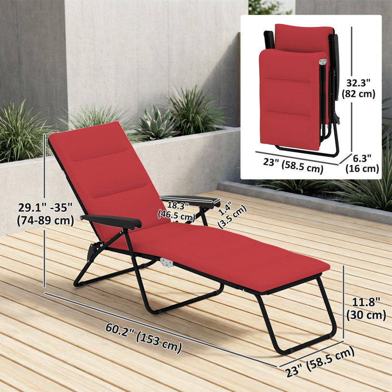 Chaise longue pliante avec coussin, dossier réglable, rouge vin