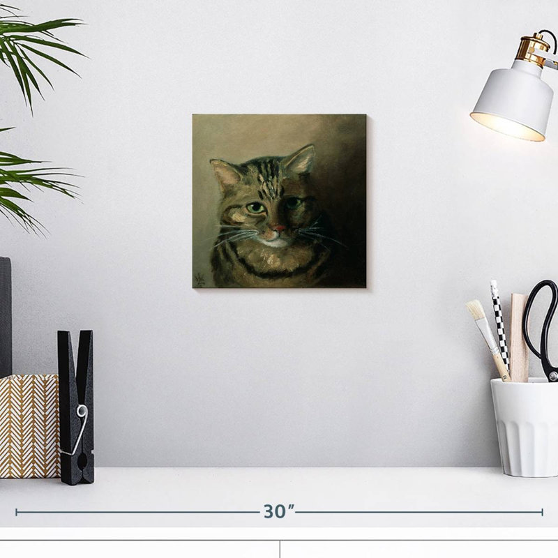 Brampt, étude de tête d'un chat tigré, H 10 po x l 10 po