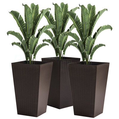 Outsunny Set Of 3 Tall Planters With Drainage Hole, Outdoor Flower Pots, Indoor Planters For Porch, Front Door, Entryway, Patio And Deck