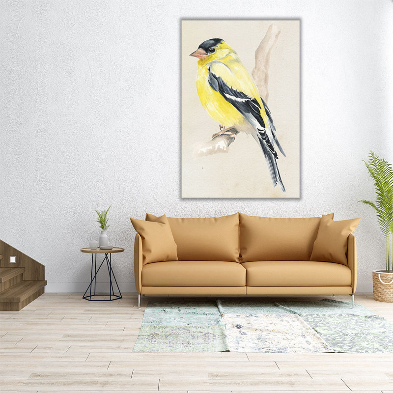 Petit oiseau sur une branche III - reproduction d'art sur toile, H 36 po x l 24 po