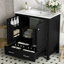 Meuble-lavabo noir de 30 po avec lavabo simple en céramique. Armoire en bois massif avec portes à fermeture en douceur. 2 portes et 1 tiroir de rangement. Meuble transitionnel de 30 po. Fabrication. Tiroir. Esthétique de l'évier-318134109