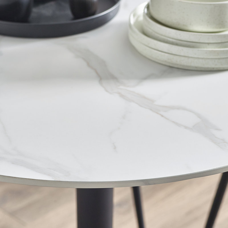 Esman Round Metal Base Dining Table, White