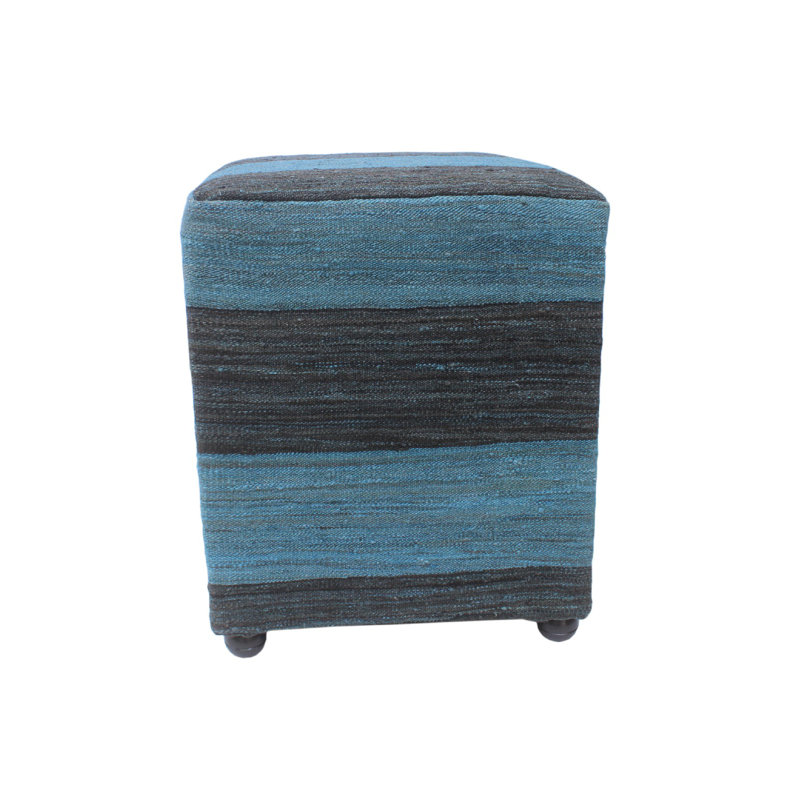 Repose-pieds standard rayé 16 po Ames, Laine bleue Sanaz