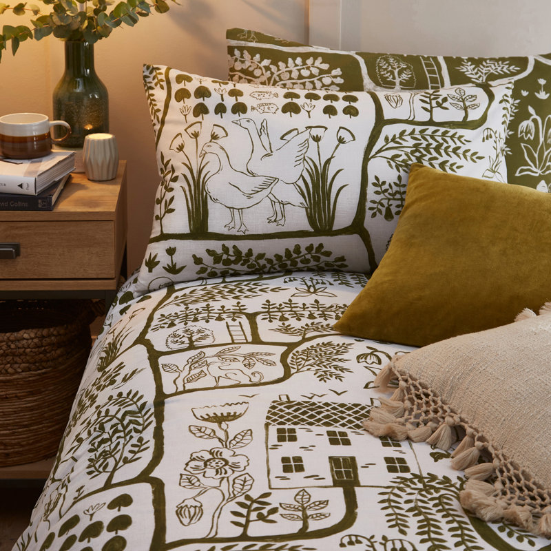 Cotton Blend Toile Duvet Cover Set with Pillowcases, 137 x 200 cm - 1 Standard Pillowcase