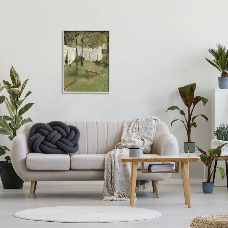Scène de corde à linge classique, giclée sur toile grise, H 30 po x l 24 po x P 1,5 po, Estampe numérique Farmhouse