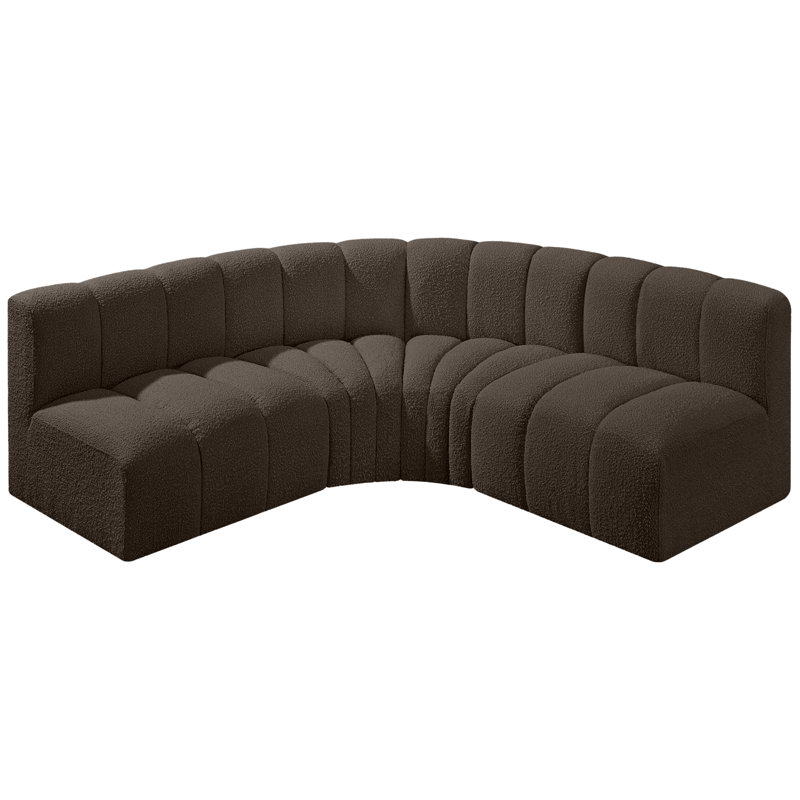 Hirah Upholstered Curved Sectional Reversible, Brown Boucle Fabric