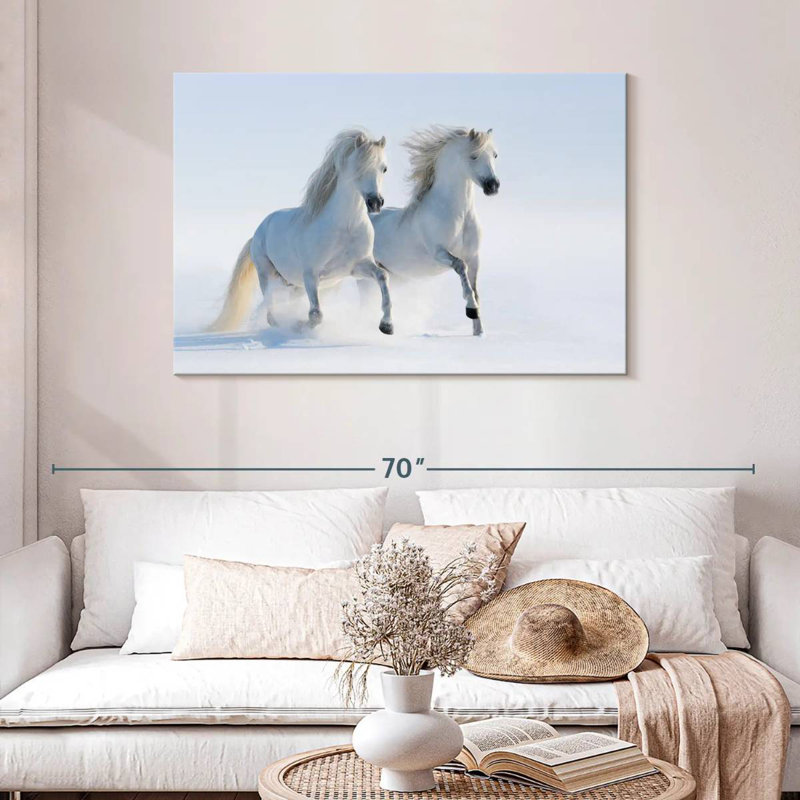 Chevaux blancs neige Brampt, H 30 po x l 45 po