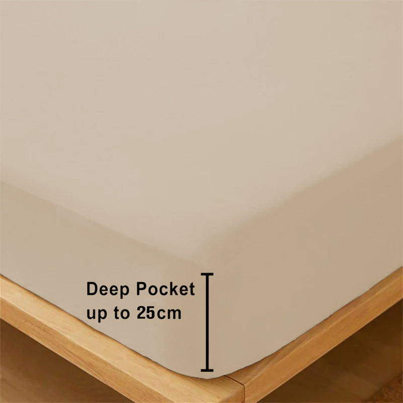 Microfiber Premium Quality Deep Hypoallergenic Fitted Sheet 25cm, Double (4'6), Beige