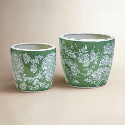 7" Hand-Painted Ceramic Cachepot