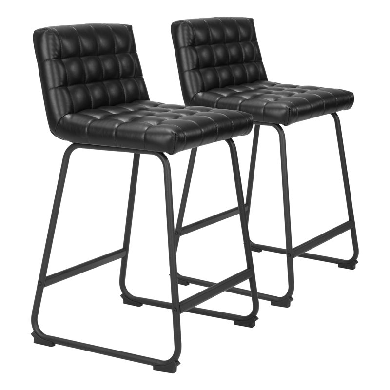 Pago Upholstered Counter Stool, Counter Stool (26.2" Seat Height), 100% Polyurethane-Black