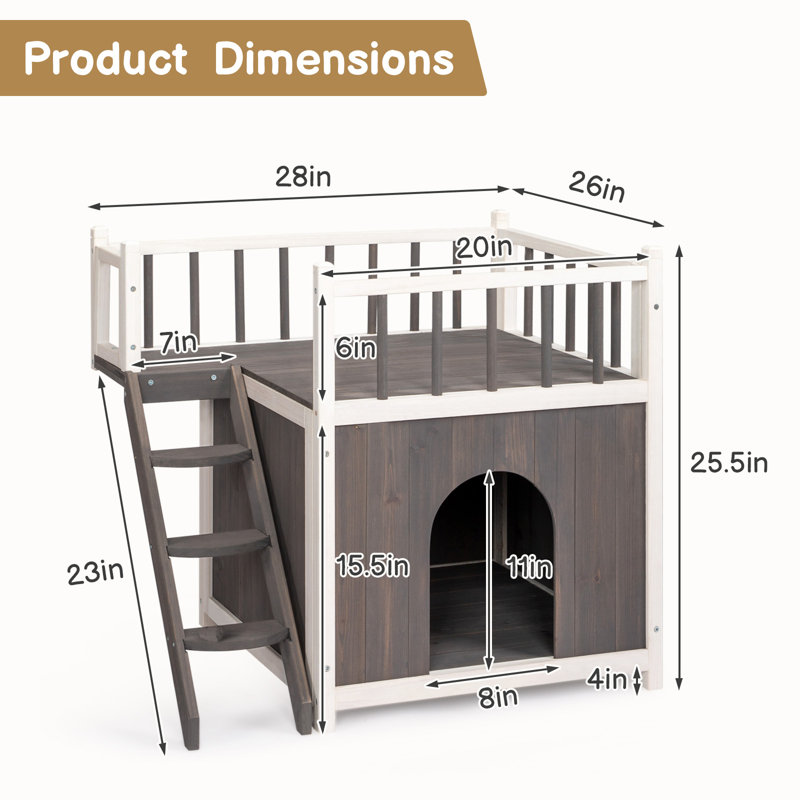 Maison pour chien en bois 2 étages pour l'extérieur et l'intérieur