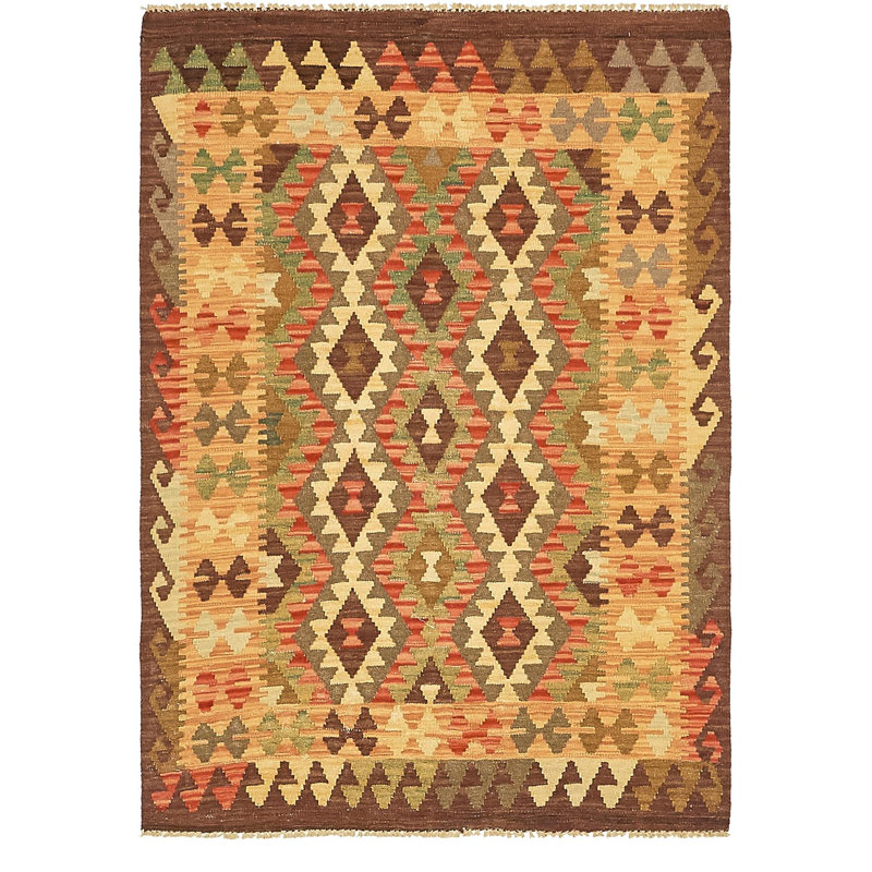 Tapis de zone en laine 3 pi 2 po x 4 pi 9 po main one-of-kind noué la brown Doorfield