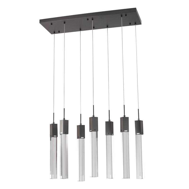 7-Light Matte Black Island Lighting With A Clear Bubble Crystal