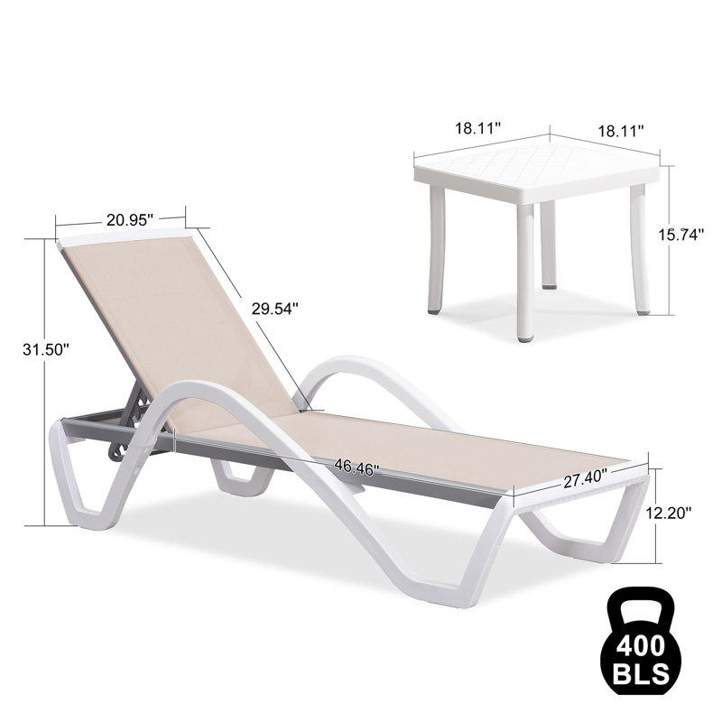 Chaise longue d'extérieur avec table, Oui, Beige