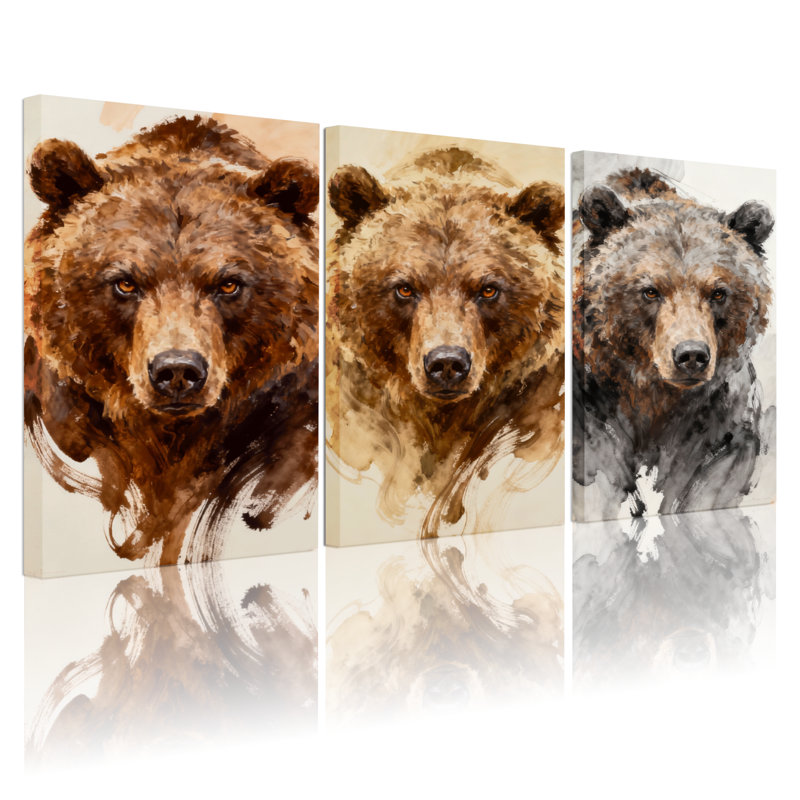 Animaux, trois ours dans un style aquarelle, ensemble de 3 impressions sur toile