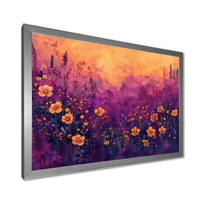 Allegro mauve fleur de minuit champ de fleurs II - Art mural de fleurs sauvages pour le salon