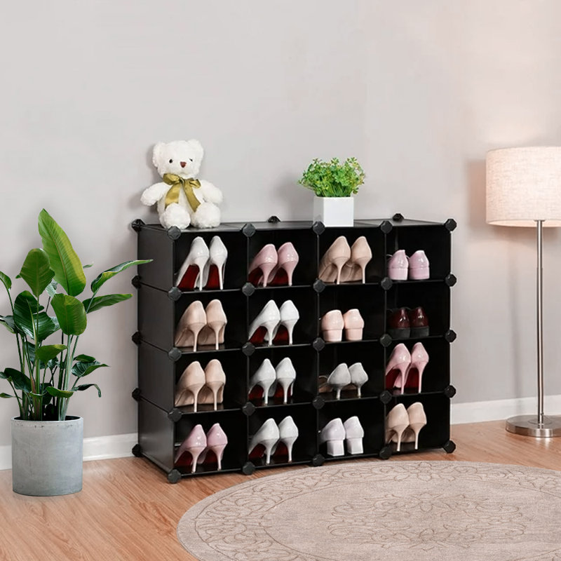 Range-chaussures, rangement modulaire de 16 cubes, unités de rangement de chaussures en plastique peu encombrantes, armoire de rangement, idéal pour le vestibule, le vestibule et le vestibule