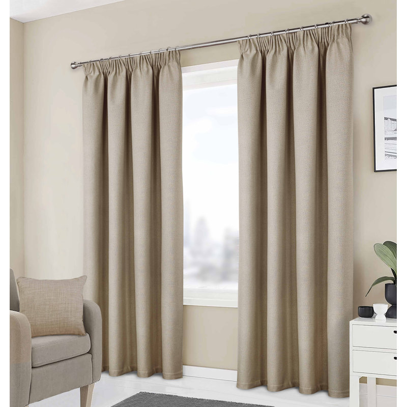 Milciades Blackout Pencil Pleat Curtain Pair, Natural, 274cm Width x 274cm Drop