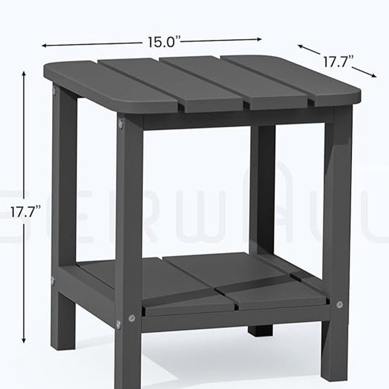 Outdoor Small Square Side Table Patio End Table With 2 Layer, - Grey