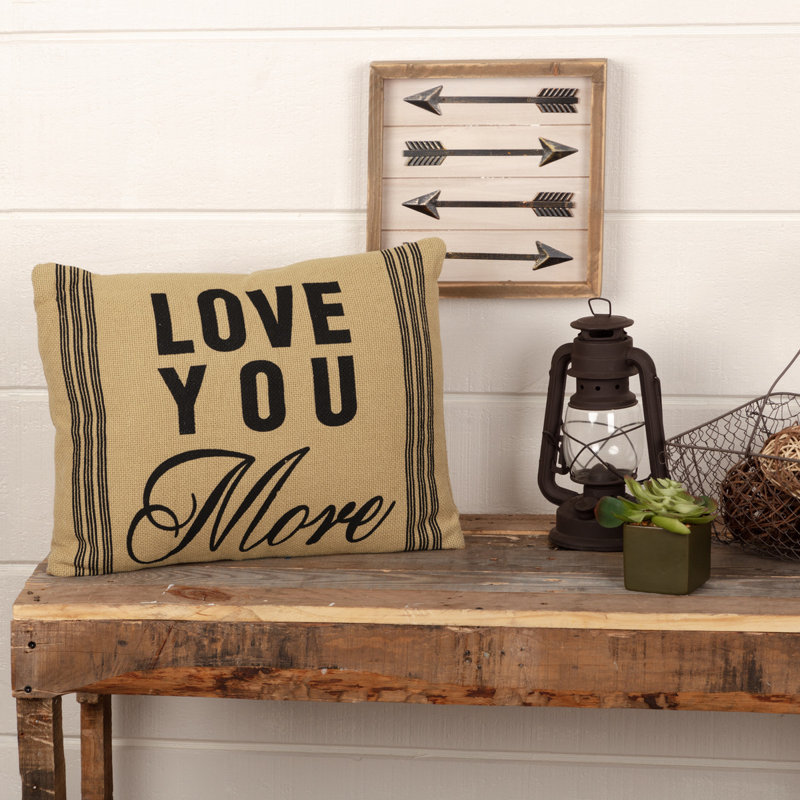 Rustic Love Tan Cotton Pillow Cover - Farmhouse Decor Rectangle Burlap Cushion Insert - Text Cotton Throw Pillow - Love You More Pillow