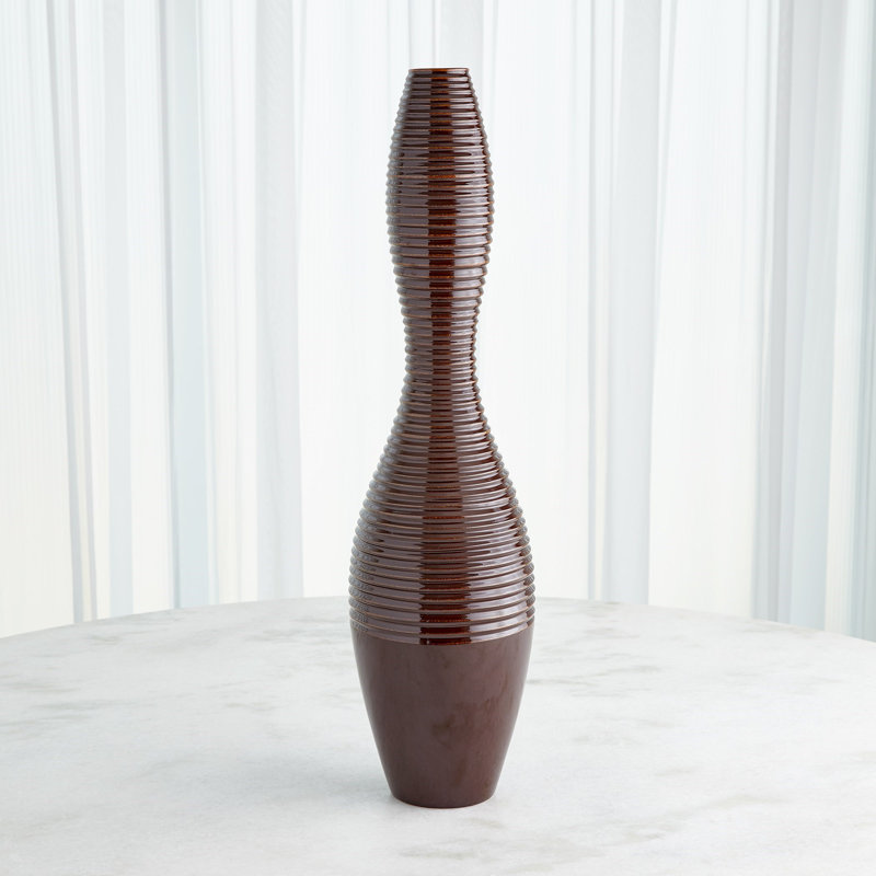 Ribbed Handmade Ceramic Floor Vase, 28.25" H x 7.25" W x 7.25" D