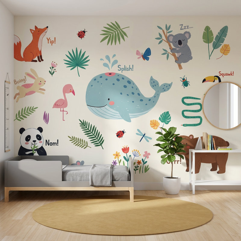 Papier peint pour enfants, animaux mignons, baleine amovible, 140 po x 108 po, Peler et coller