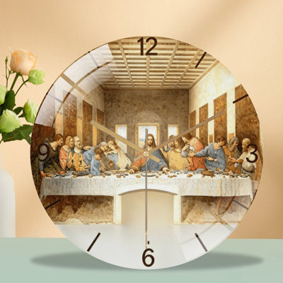 12-Inch Silent Tempered Glass Wall Clock, " The Last Supper Pain(3) ” Silent Non-Ticking Clock, Battery Operated (AA Batteries Not Included), Artistic Home Decor