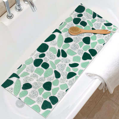 Long Shower Mat Non Slip: 16 x 40 inch Green Bath Tub Mat Non Slip Anti Mould for Inside Shower - Soft Textured with Drain Holes - Loofah Bathroom Floor Massage Mat for Safety Walk-in Shower